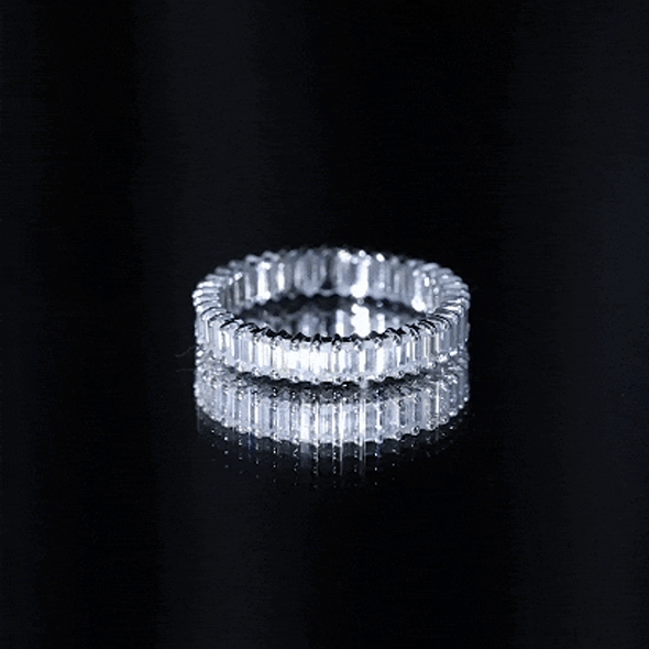 Baguette Cut Moissanite Eternity Ring in Shared Prong Setting