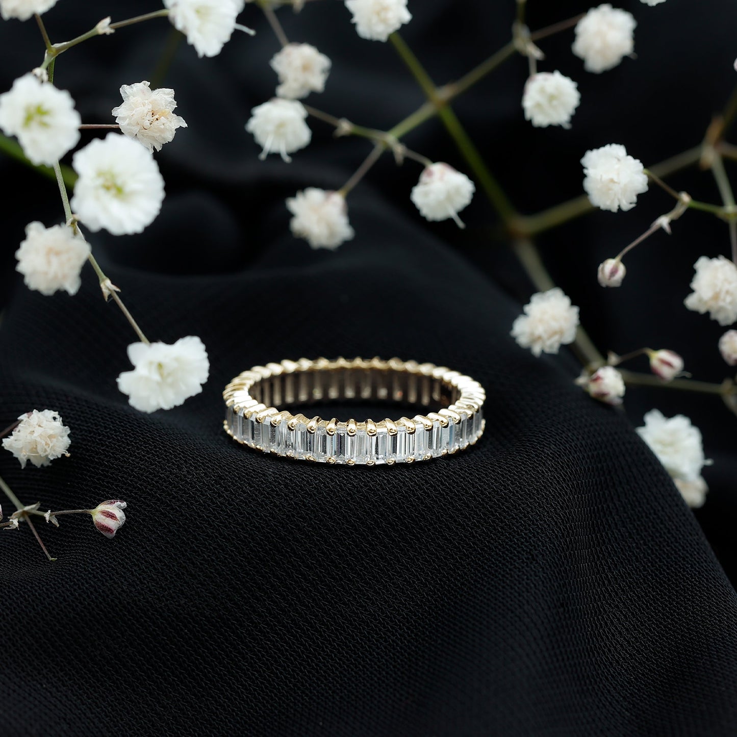 Baguette Cut Moissanite Eternity Ring in Shared Prong Setting