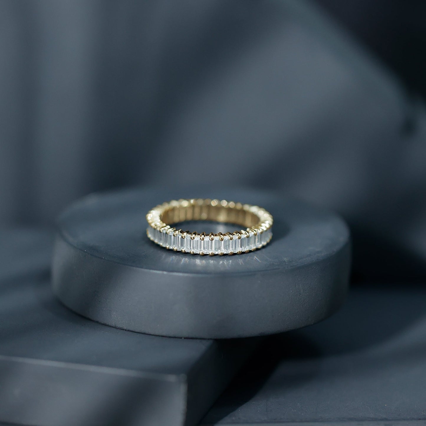 Baguette Cut Moissanite Eternity Ring in Shared Prong Setting