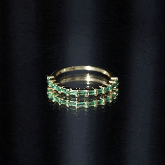 Baguette Cut Lab Grown Emerald Stackable Ring