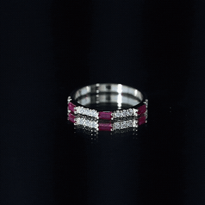 Baguette Cut Lab Grown Ruby Vintage Eternity Band with Diamond