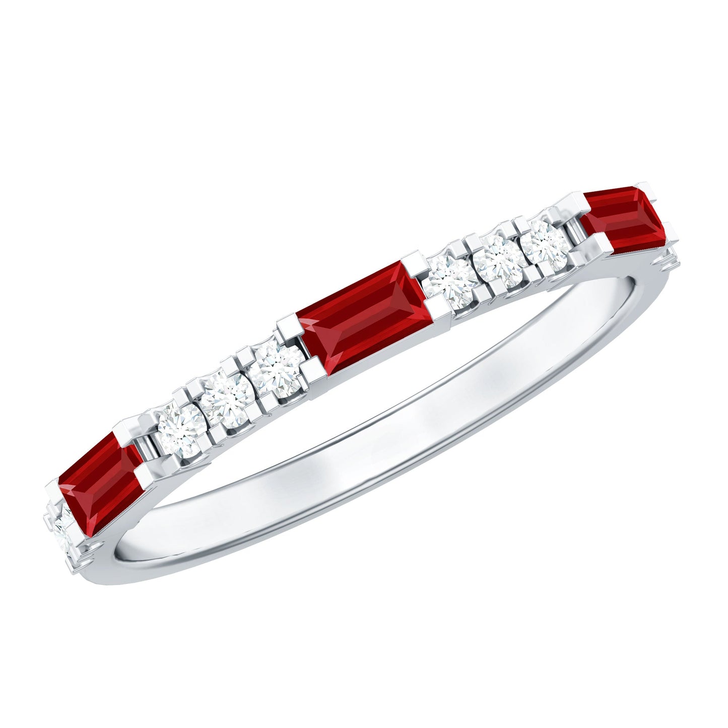 Baguette Cut Lab Grown Ruby Vintage Eternity Band with Diamond