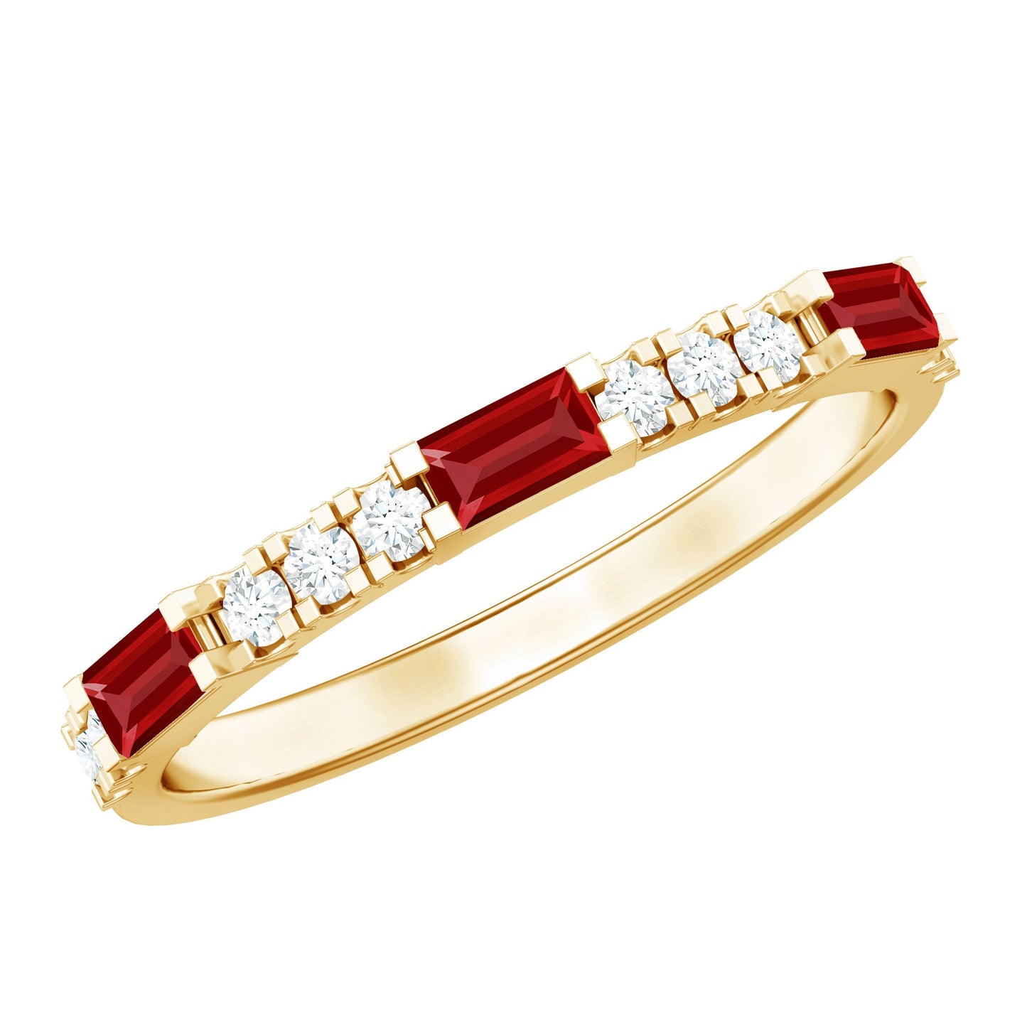 Baguette Cut Lab Grown Ruby Vintage Eternity Band with Diamond