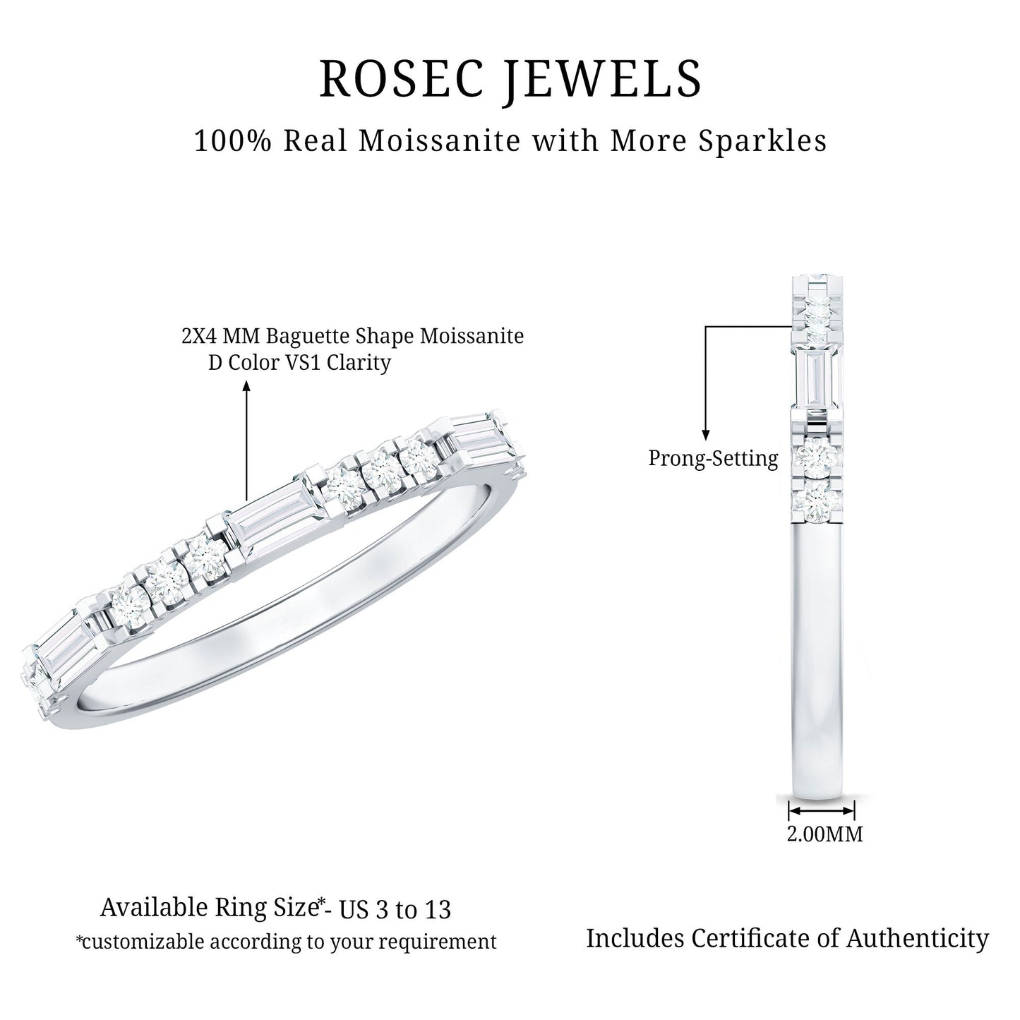 Baguette Moissanite Minimalist Stackable Eternity Ring