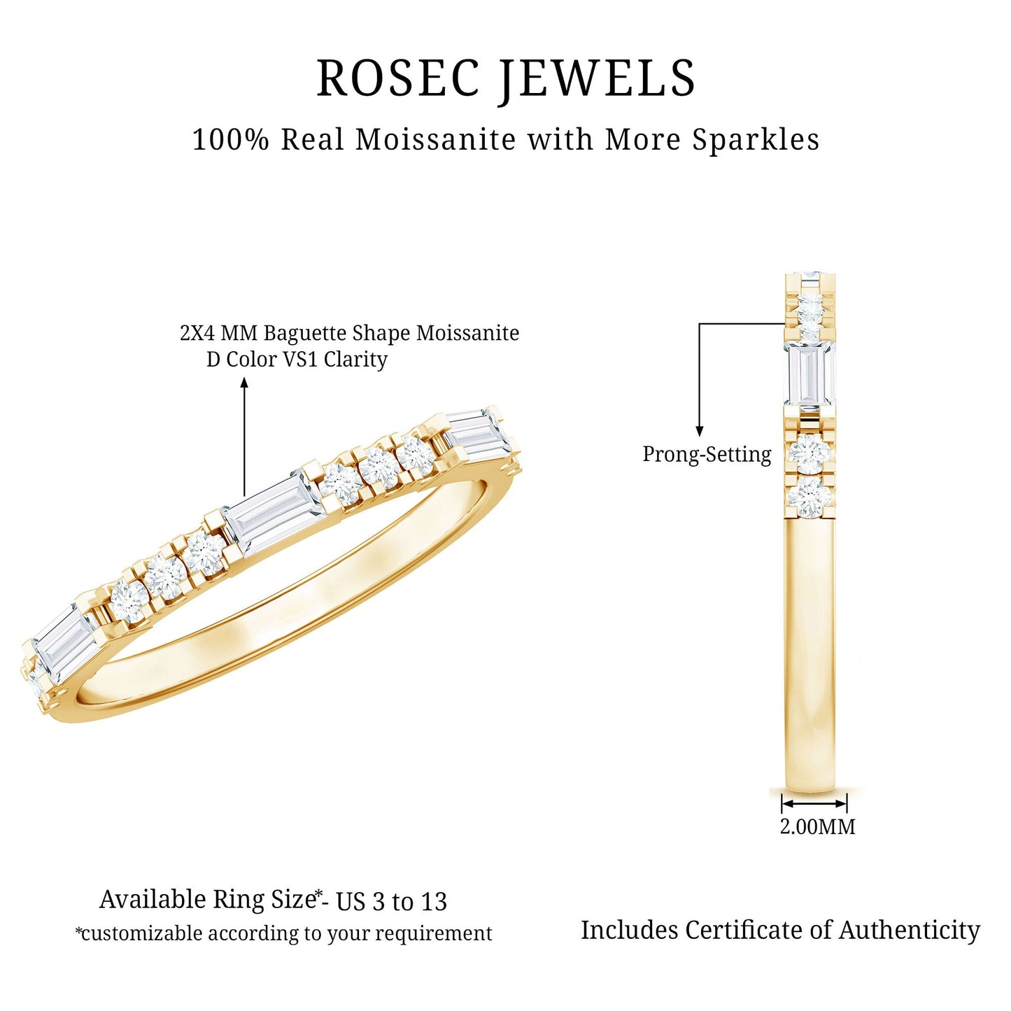 Baguette Moissanite Minimalist Stackable Eternity Ring