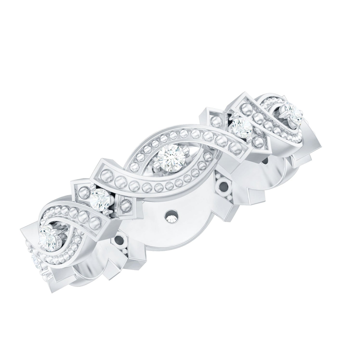 Vintage Inspired Moissanite Beaded Wedding Band