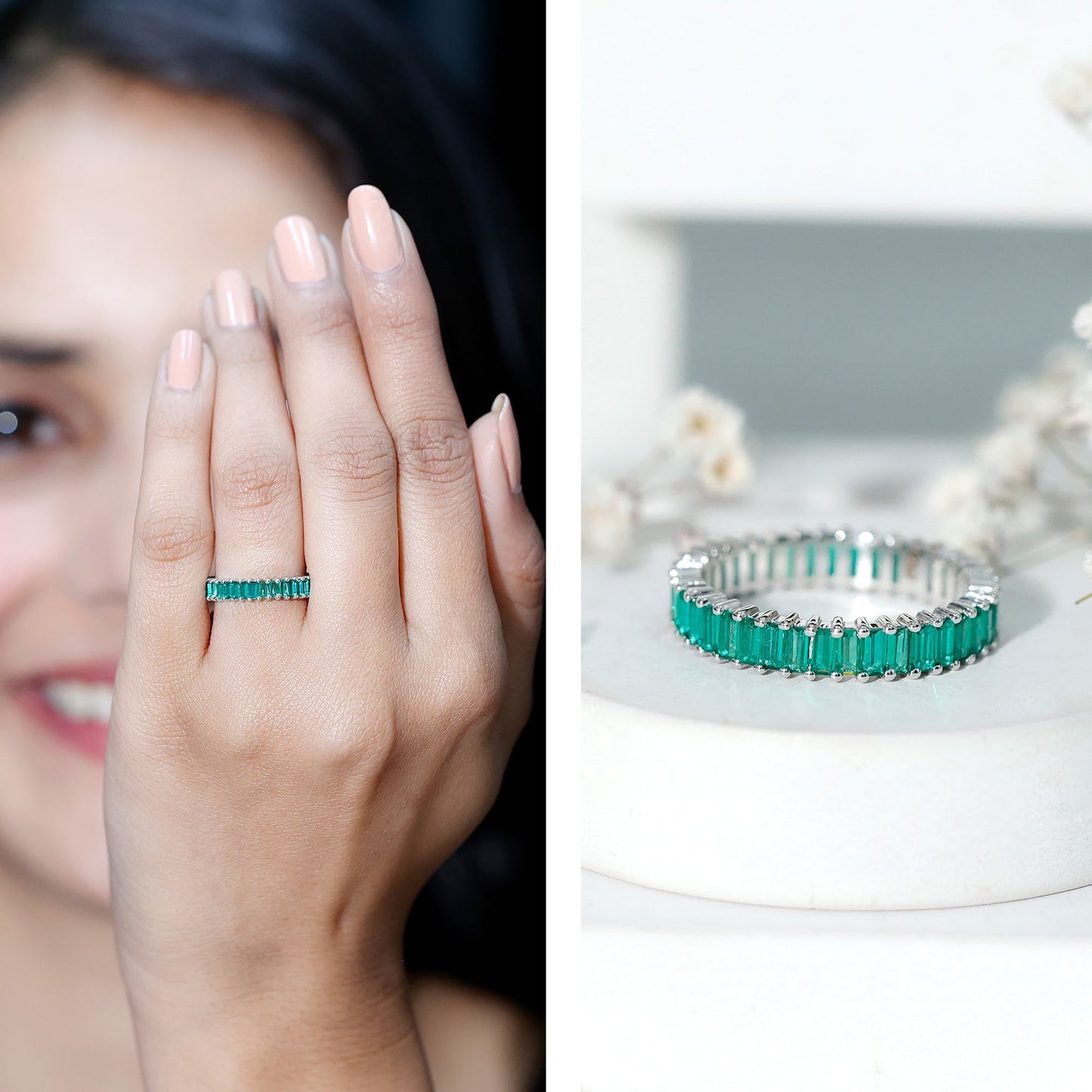 Lab Grown Emerald Baguette Eternity Band