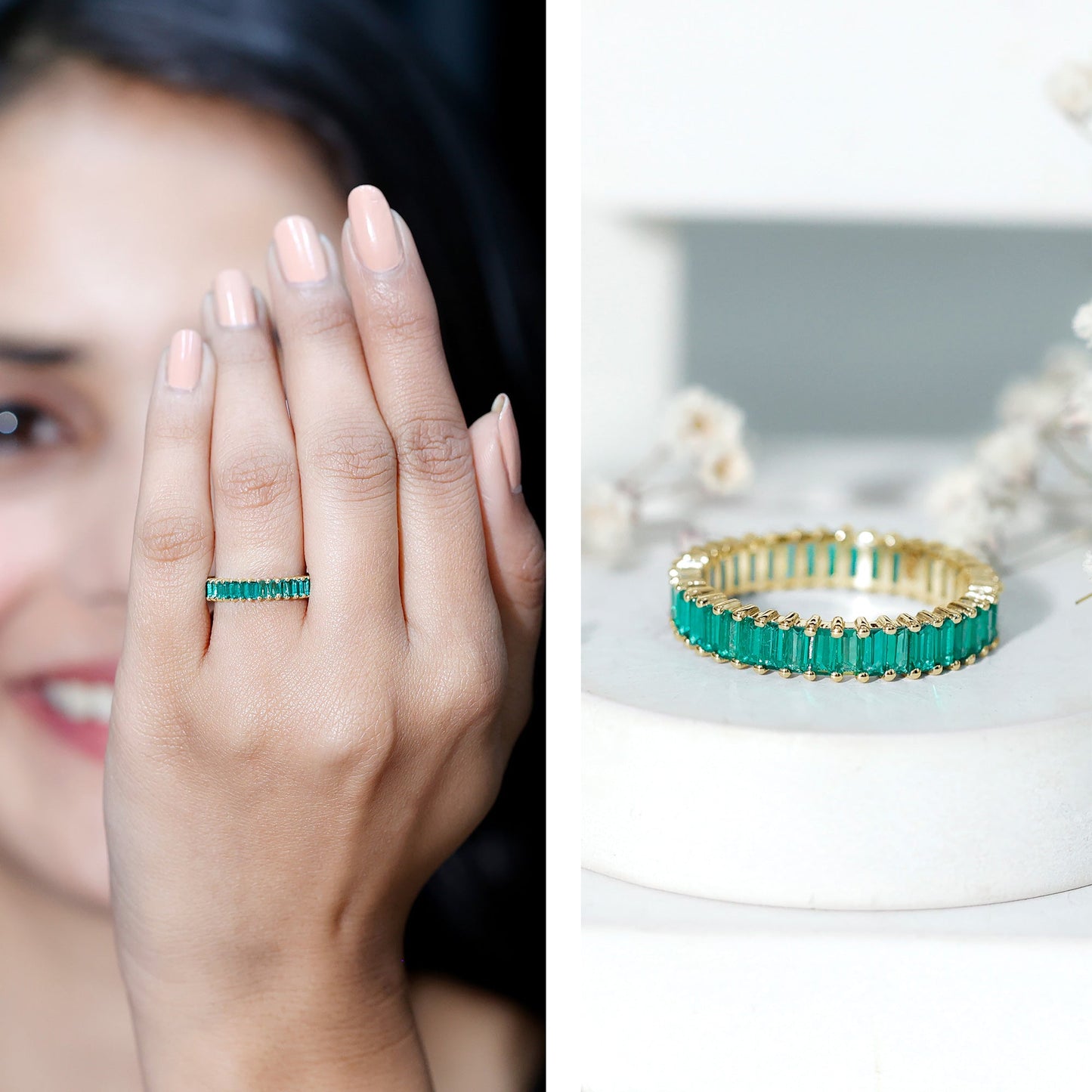 Lab Grown Emerald Baguette Eternity Band