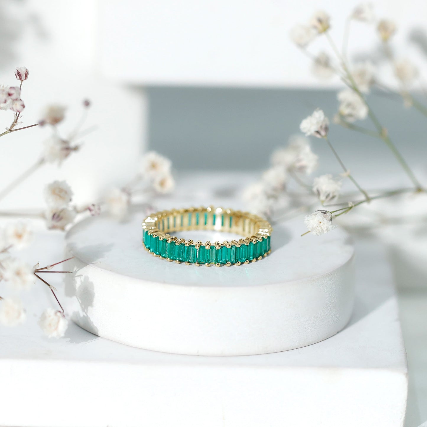 Lab Grown Emerald Baguette Eternity Band