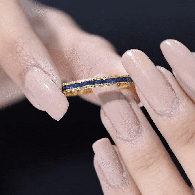 Natural Blue Sapphire Half Eternity Ring in Channel Set