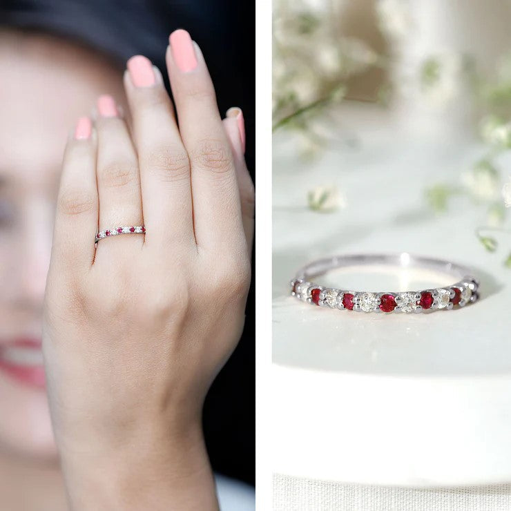 Natural Ruby Diamond Stackable Eternity Ring