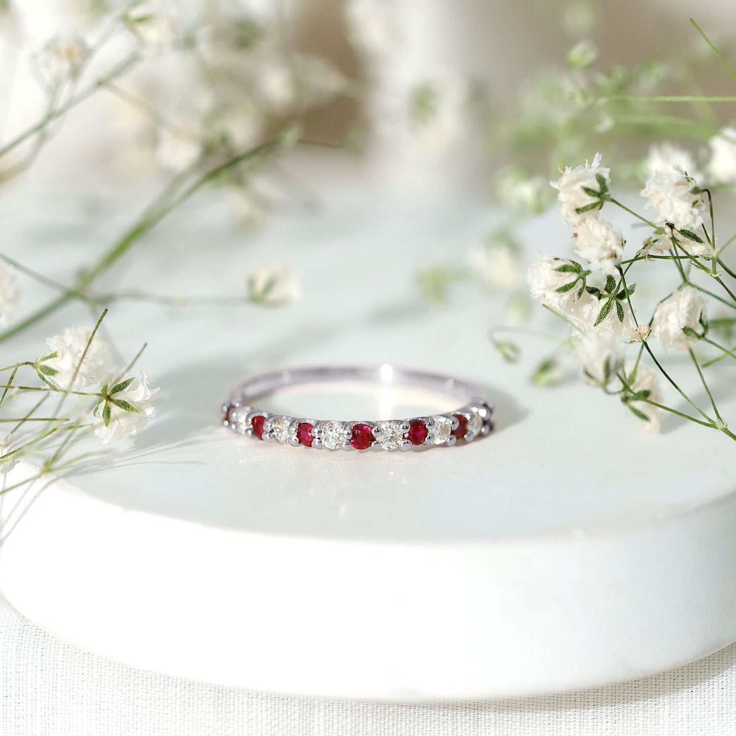 Natural Ruby Diamond Stackable Eternity Ring