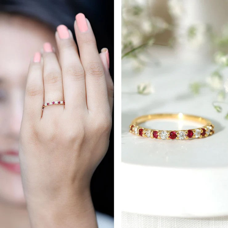 Natural Ruby Diamond Stackable Eternity Ring