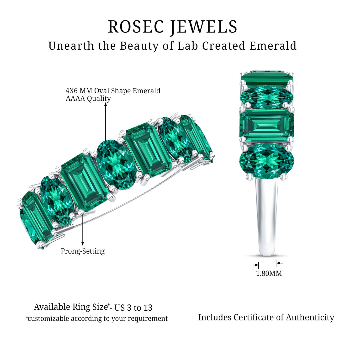 Certified Lab Grown Emerald Wedding Anniversary Band