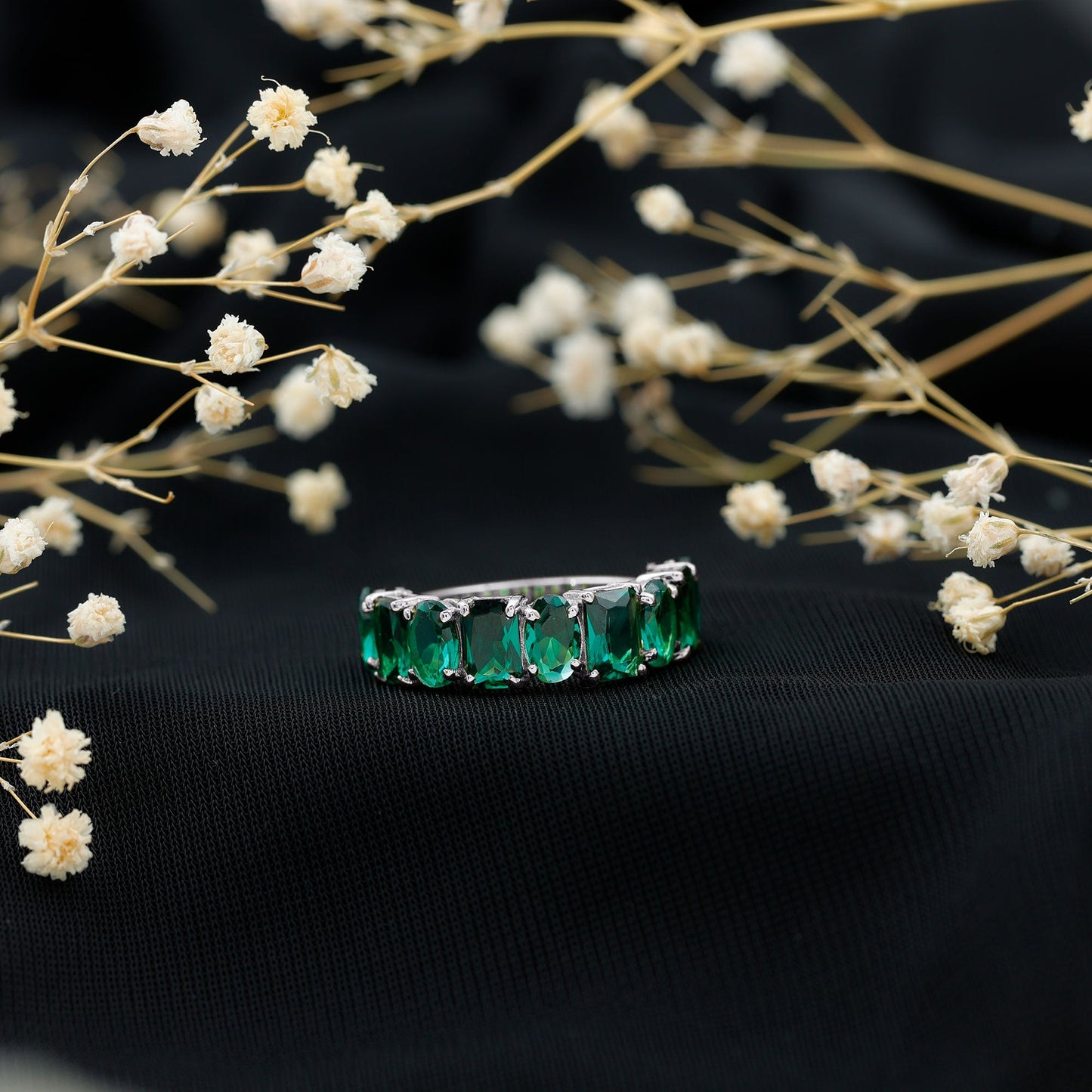 Certified Lab Grown Emerald Wedding Anniversary Band