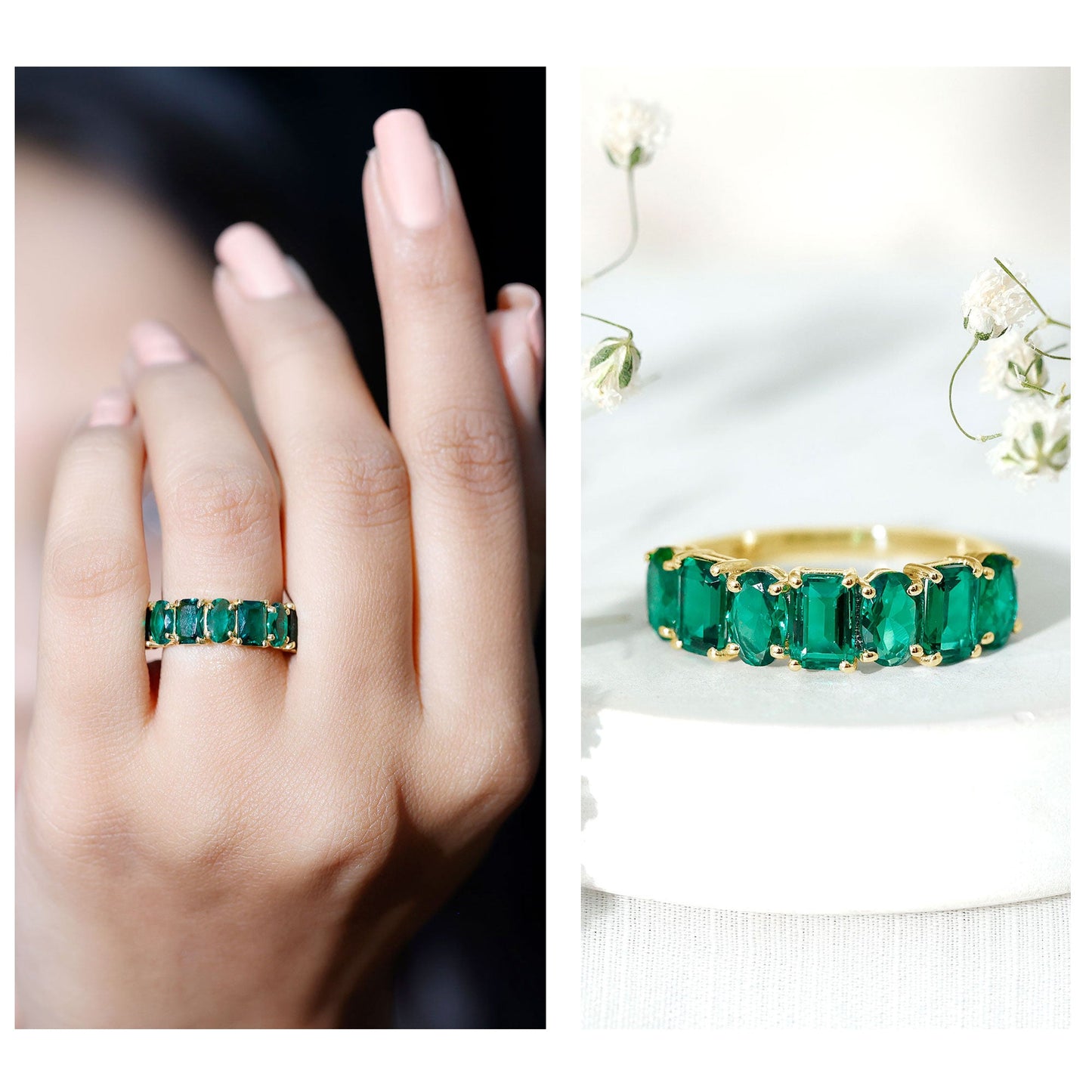 Certified Lab Grown Emerald Wedding Anniversary Band