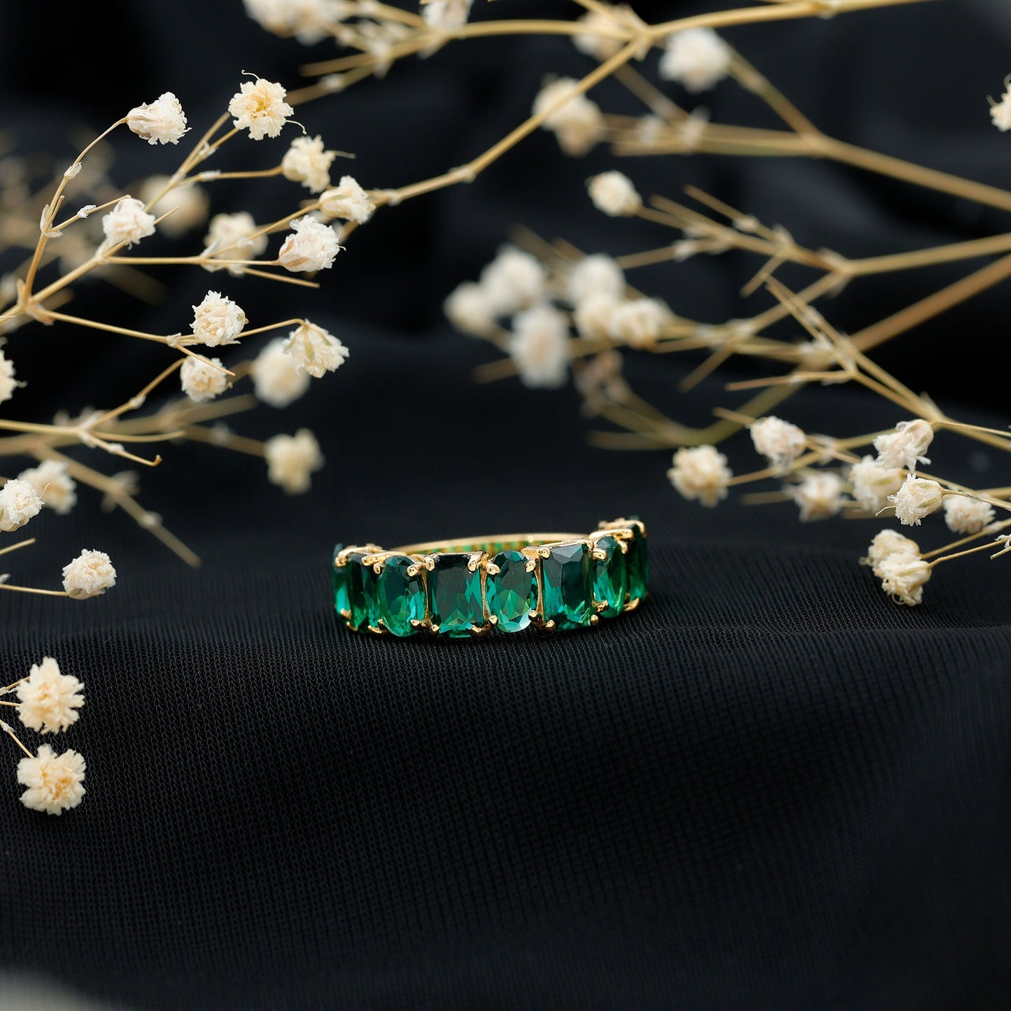 Certified Lab Grown Emerald Wedding Anniversary Band
