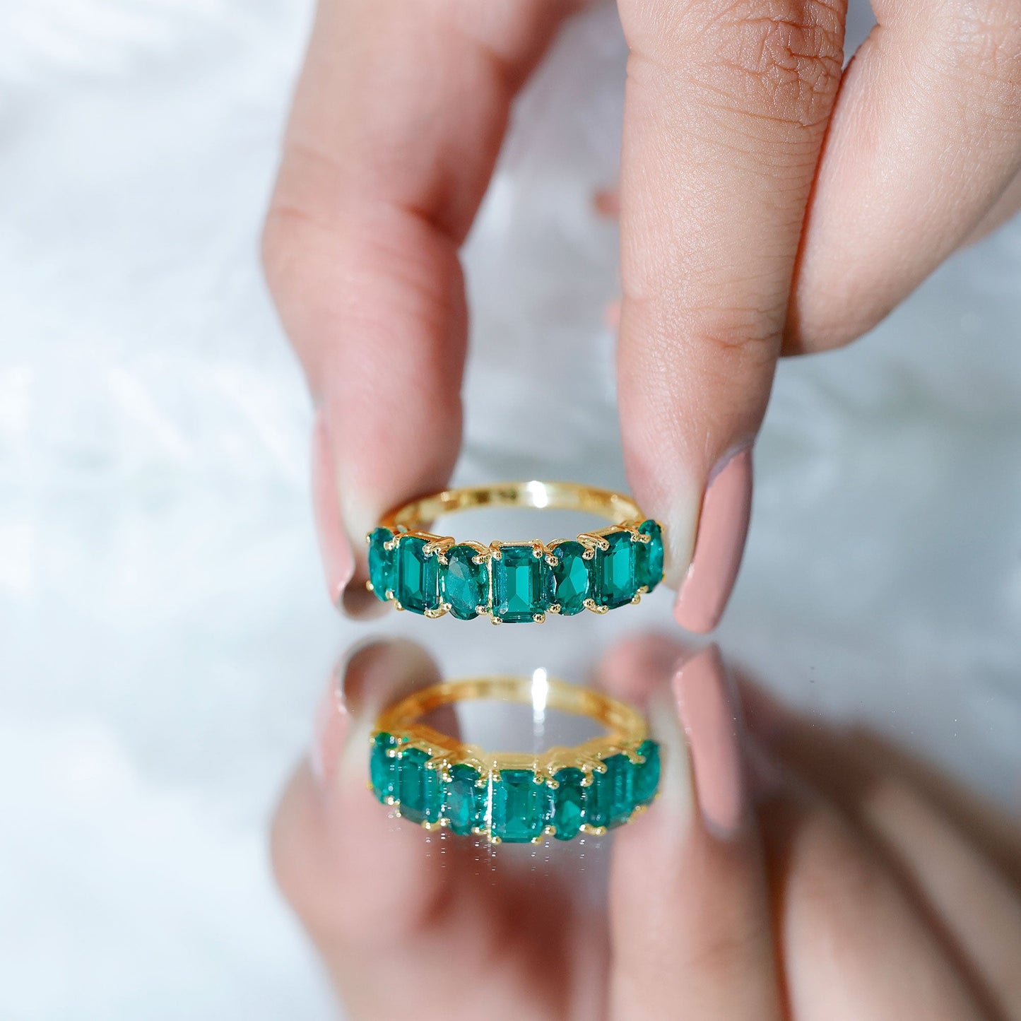 Certified Lab Grown Emerald Wedding Anniversary Band