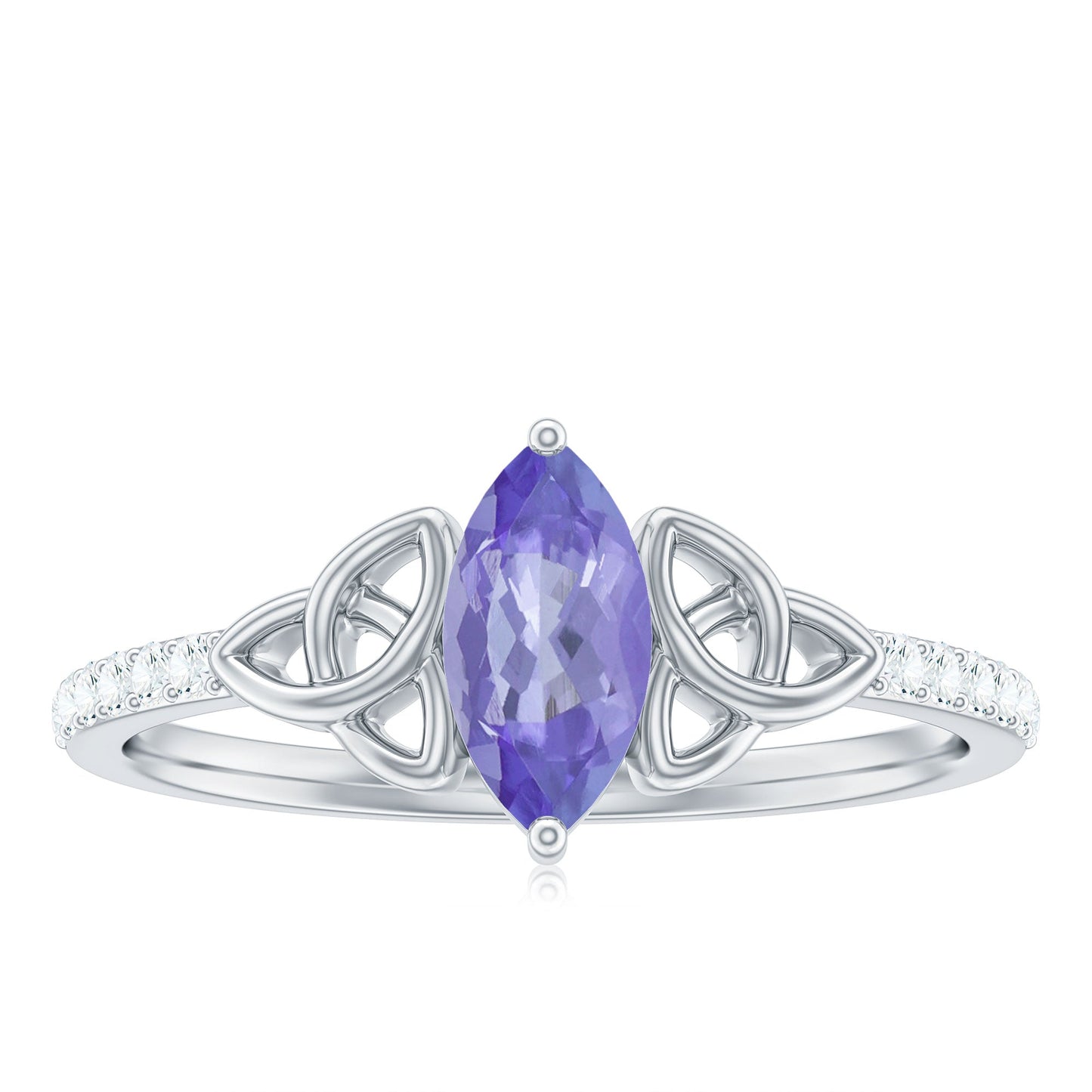 Real Marquise Tanzanite Diamond Engagement Ring with Celtic Knot