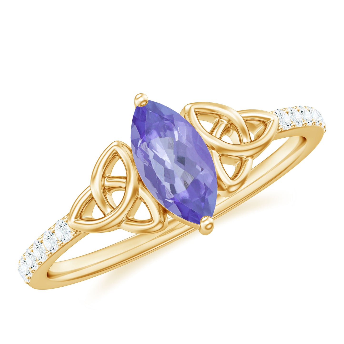 Real Marquise Tanzanite Diamond Engagement Ring with Celtic Knot