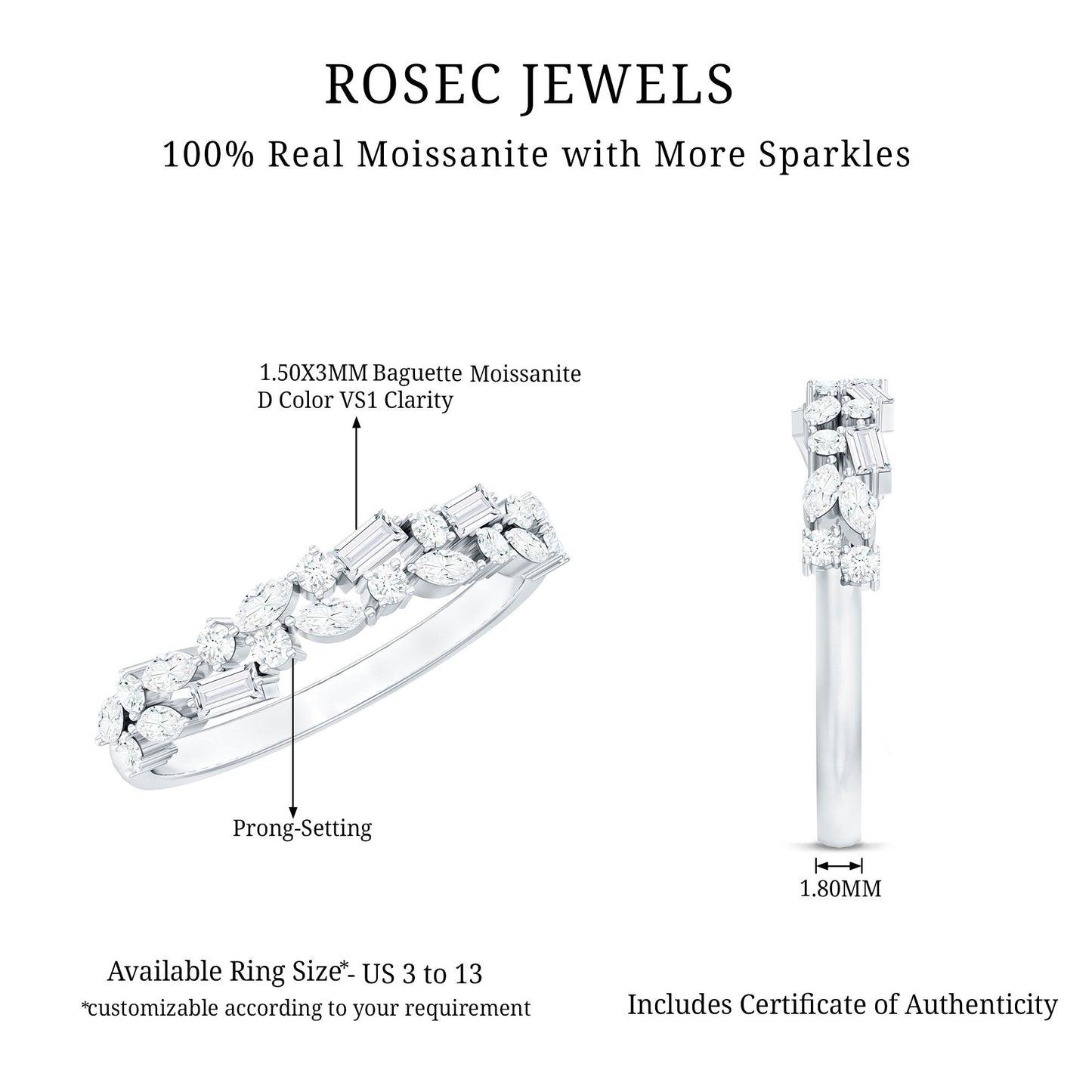 Unique Moissanite Half Eternity Band Ring for Women