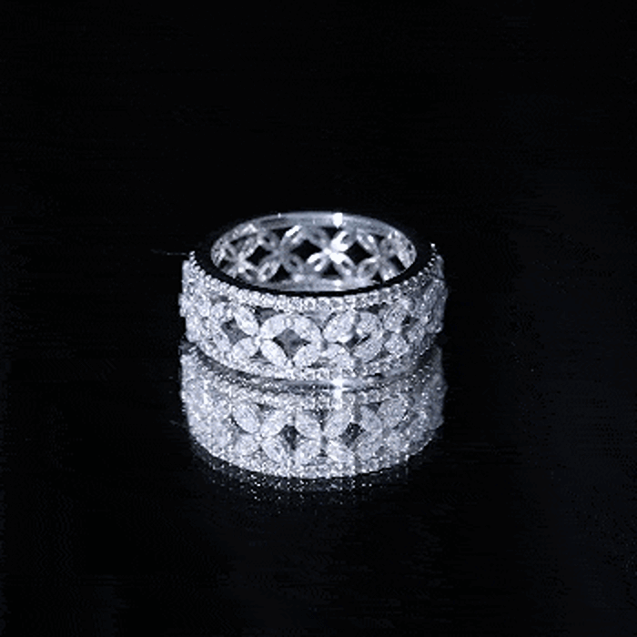 Certified Moissanite Flower Wedding Band for Women