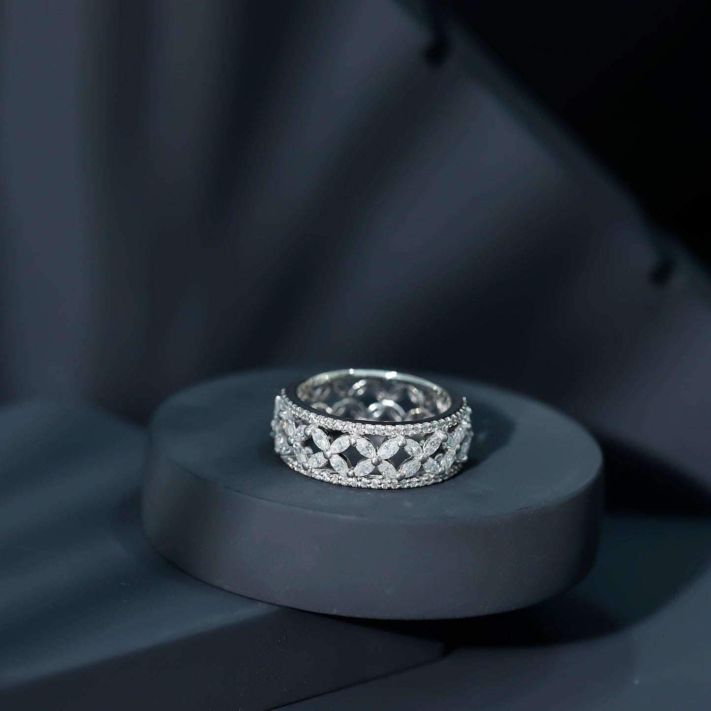 Certified Moissanite Flower Wedding Band for Women