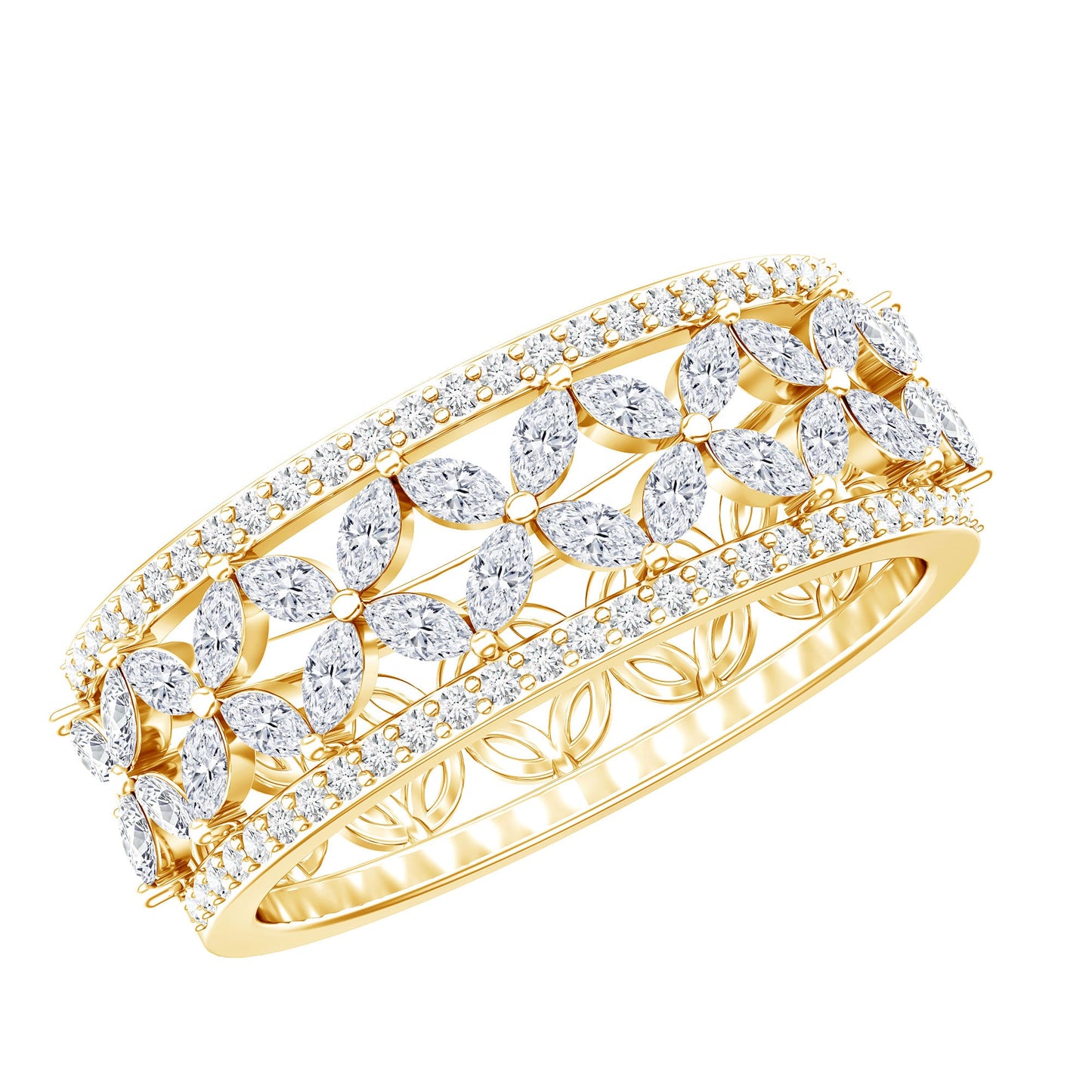 Certified Moissanite Flower Wedding Band for Women