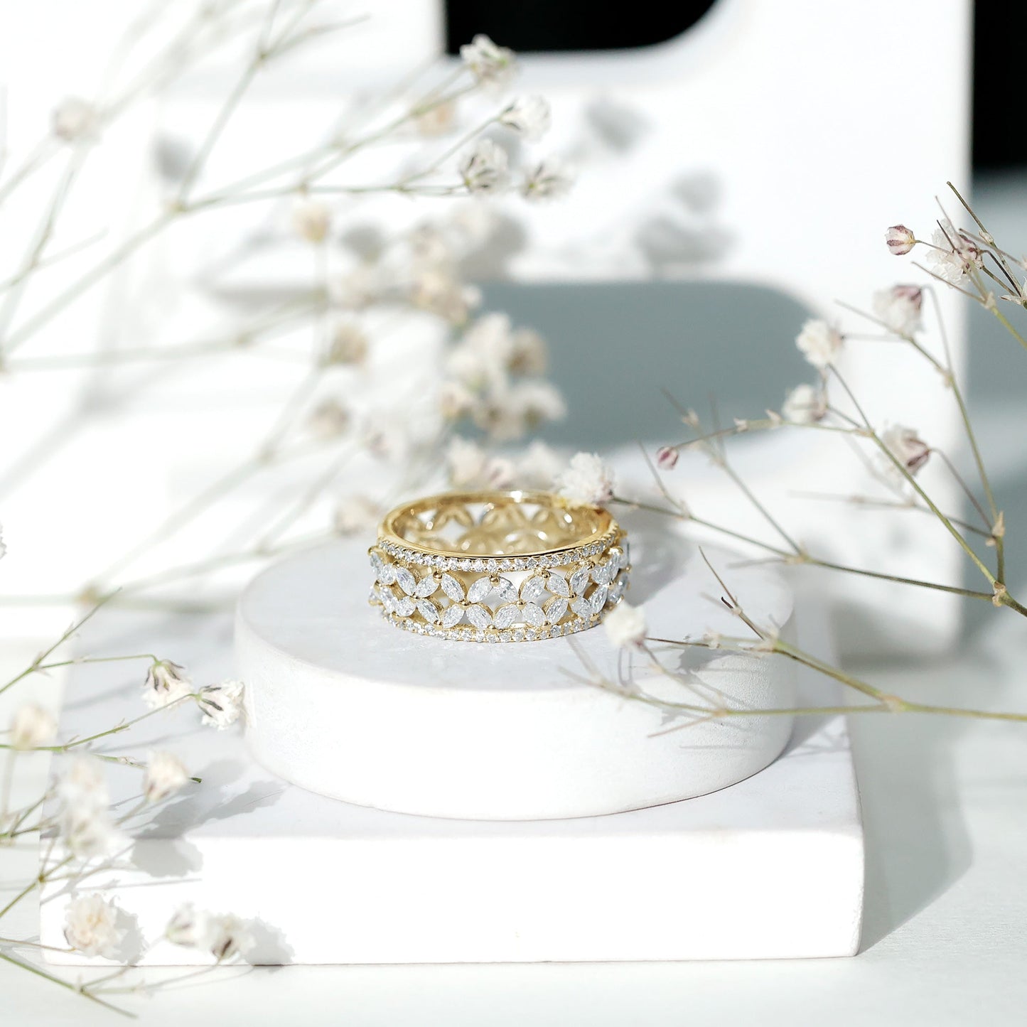 Certified Moissanite Flower Wedding Band for Women