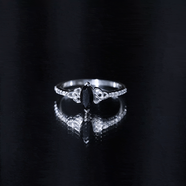 Genuine Black Onyx and Diamond Celtic Design Engagement Ring