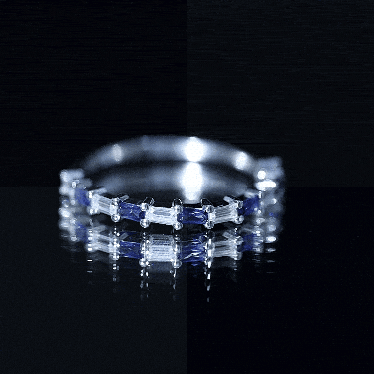 Lab Grown Blue Sapphire Baguette Eternity Ring with Moissanite
