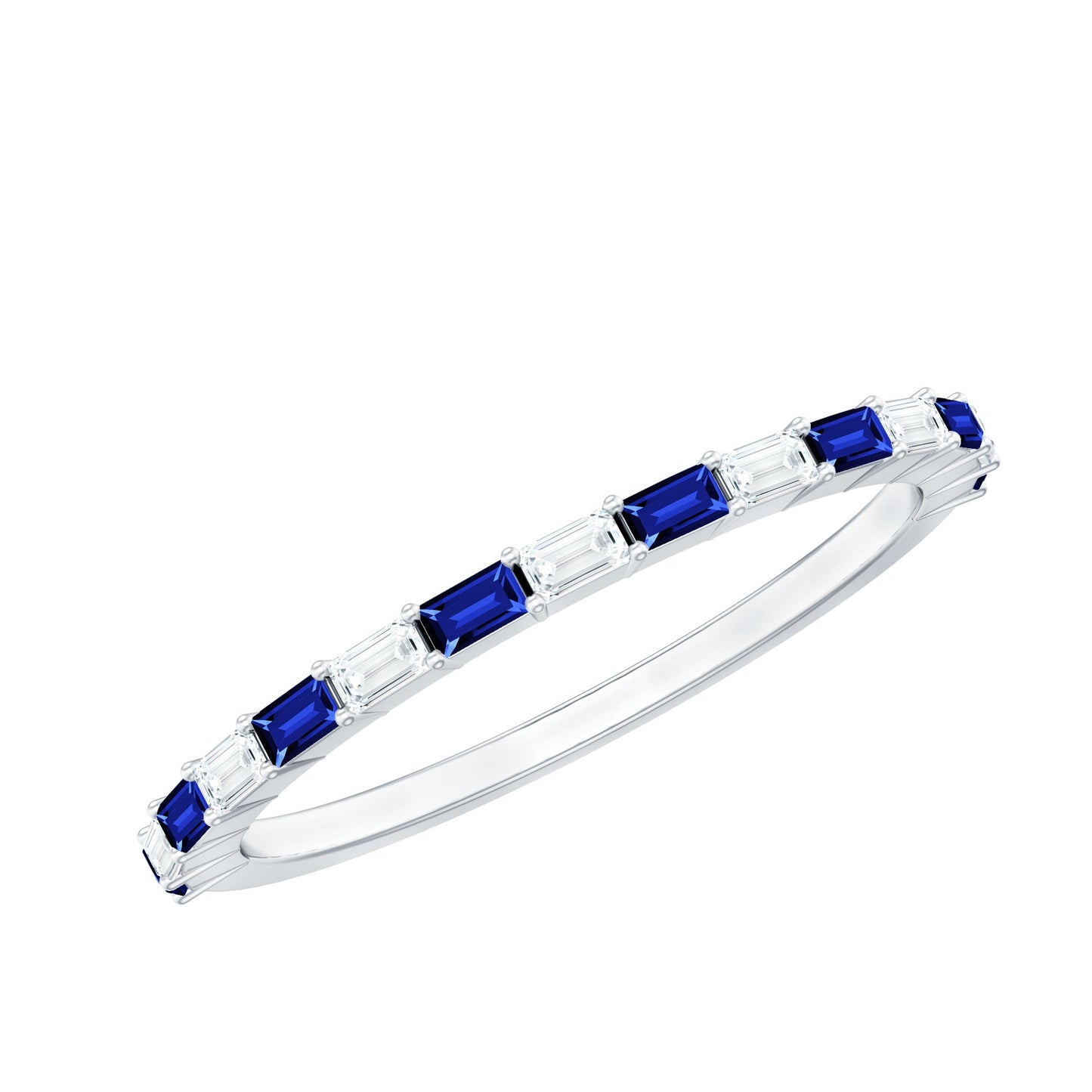 Lab Grown Blue Sapphire Baguette Eternity Ring with Moissanite