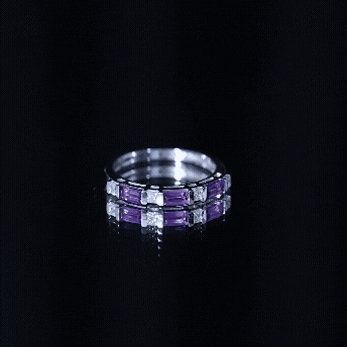 Natural Baguette Amethyst Promise Ring with Diamond for Women