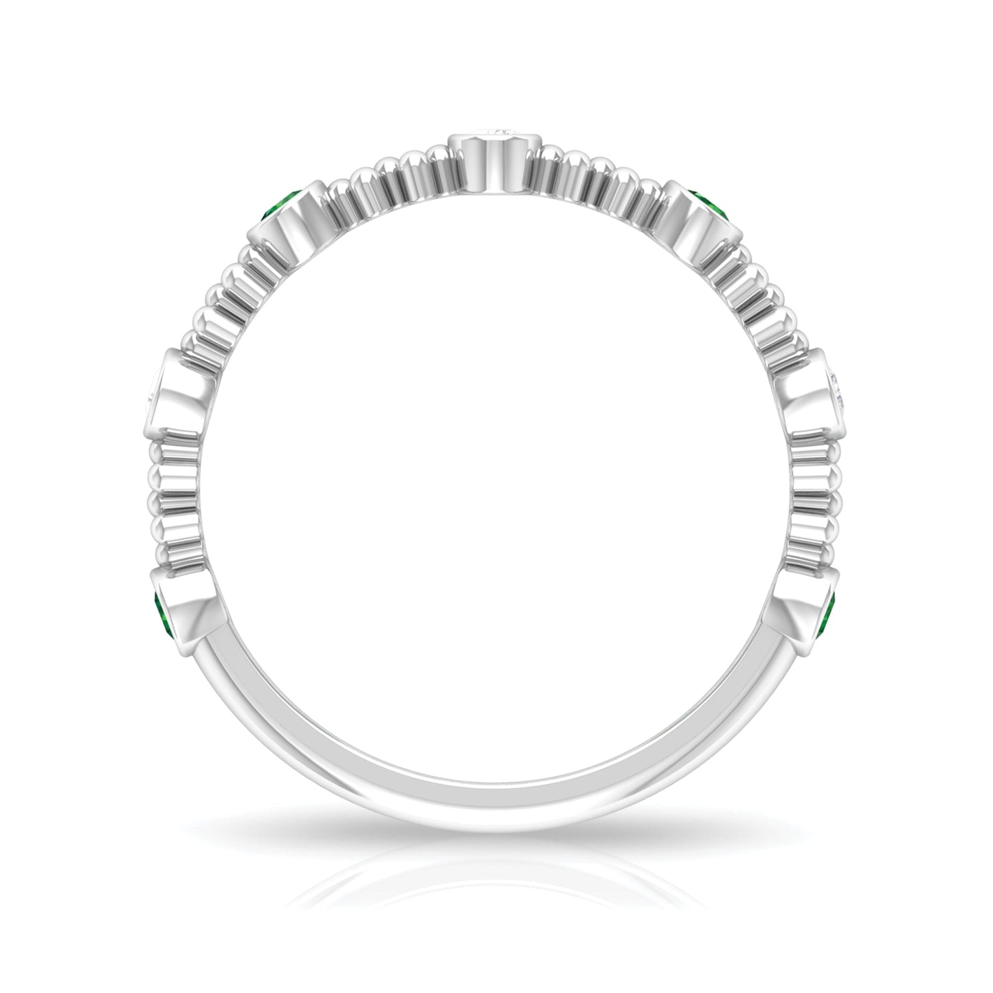Lab Grown Emerald Diamond Half Eternity Ring with Beaded Detailing