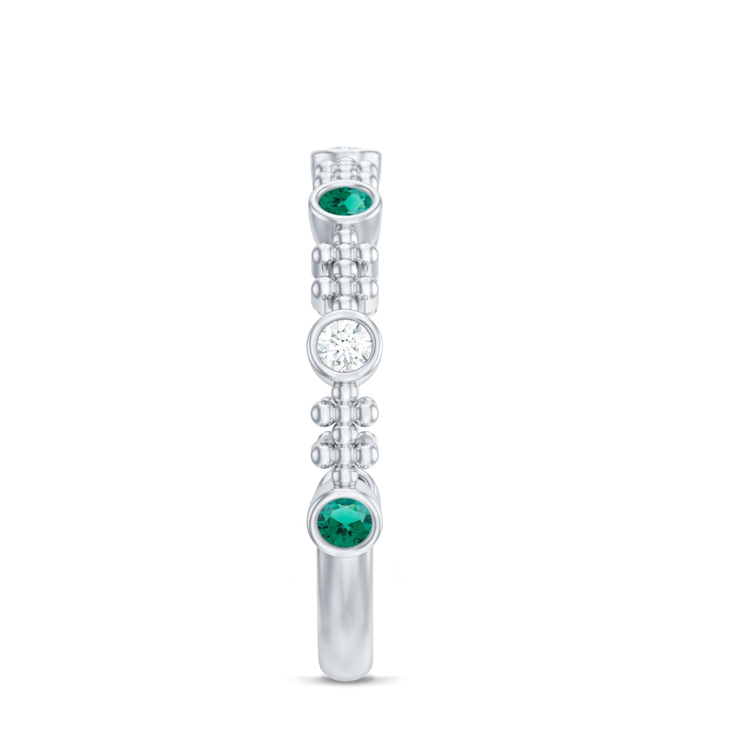 Lab Grown Emerald Diamond Half Eternity Ring with Beaded Detailing