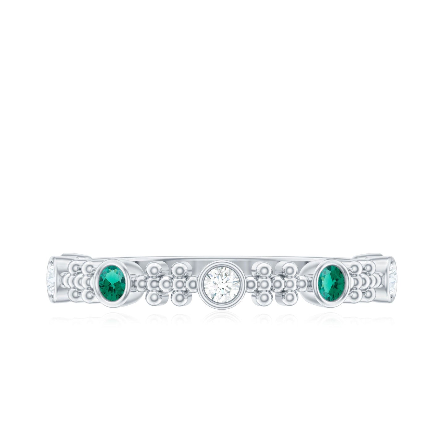 Lab Grown Emerald Diamond Half Eternity Ring with Beaded Detailing