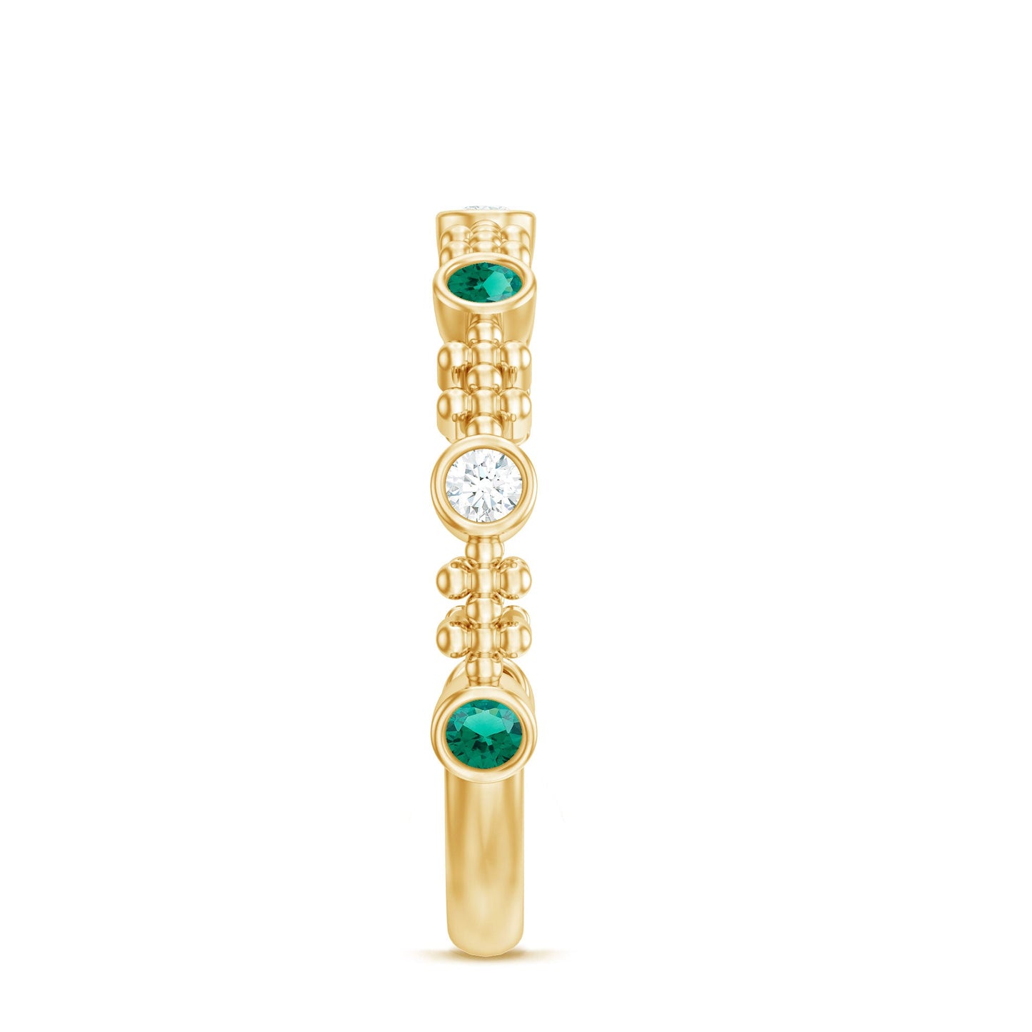 Lab Grown Emerald Diamond Half Eternity Ring with Beaded Detailing