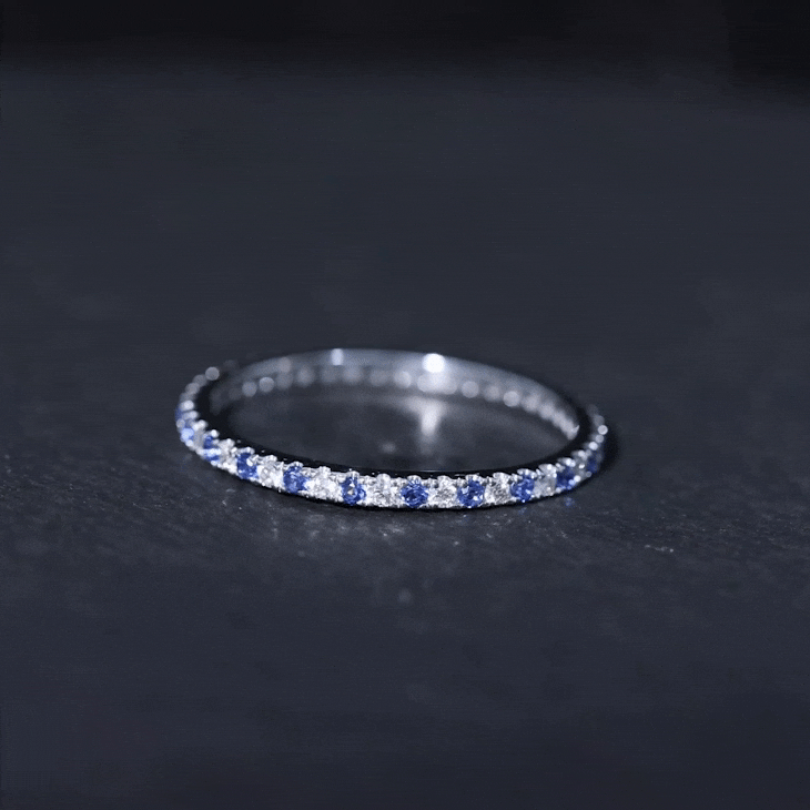 Certified Lab Grown Blue Sapphire Eternity Ring with Diamond