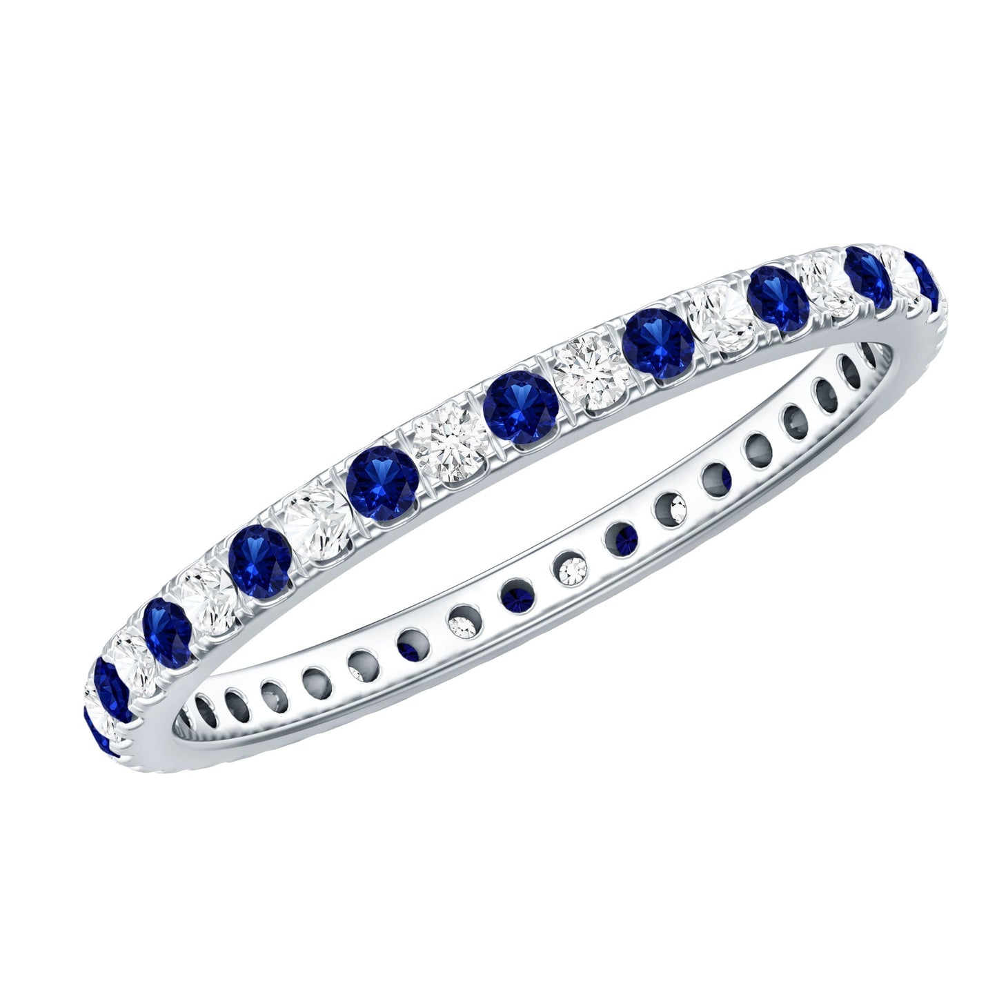 Certified Lab Grown Blue Sapphire Eternity Ring with Diamond