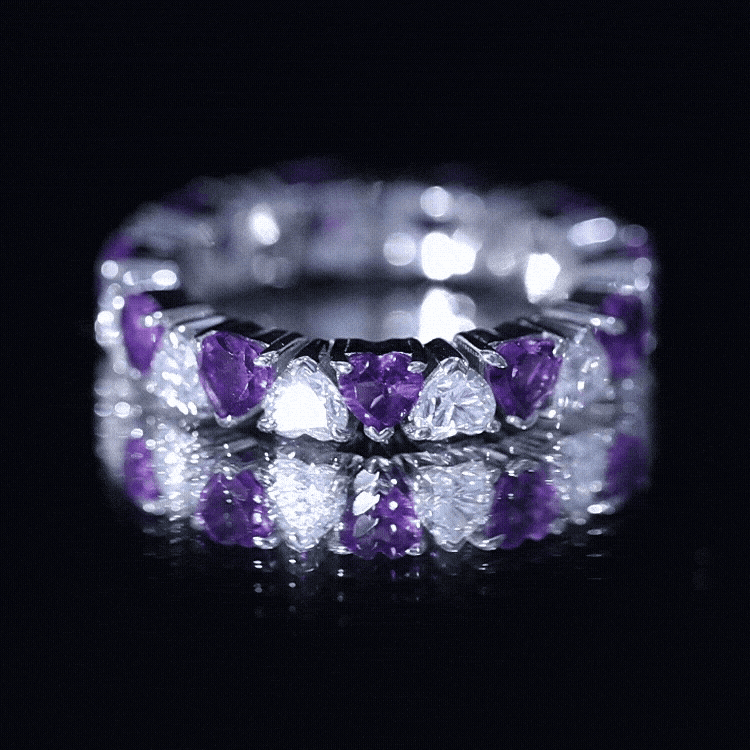 Certified Natural Amethyst Heart Eternity Ring with Moissanite