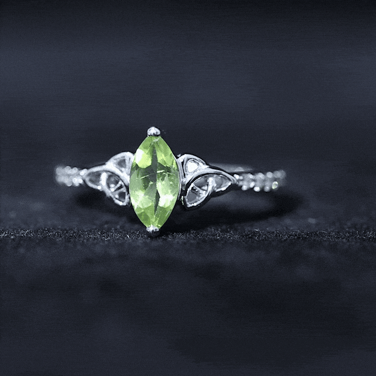 Natural 0.7 Carat Peridot Diamond Marquise Engagement Ring with Celtic Knot