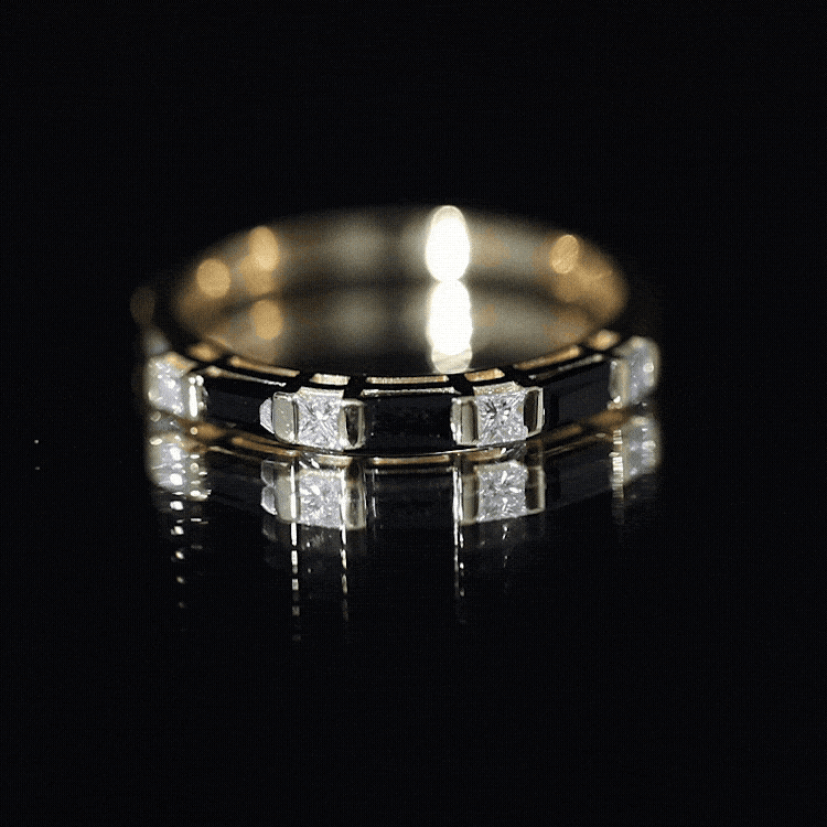 Bar Set Black Onyx and Diamond Half Eternity Wedding Band