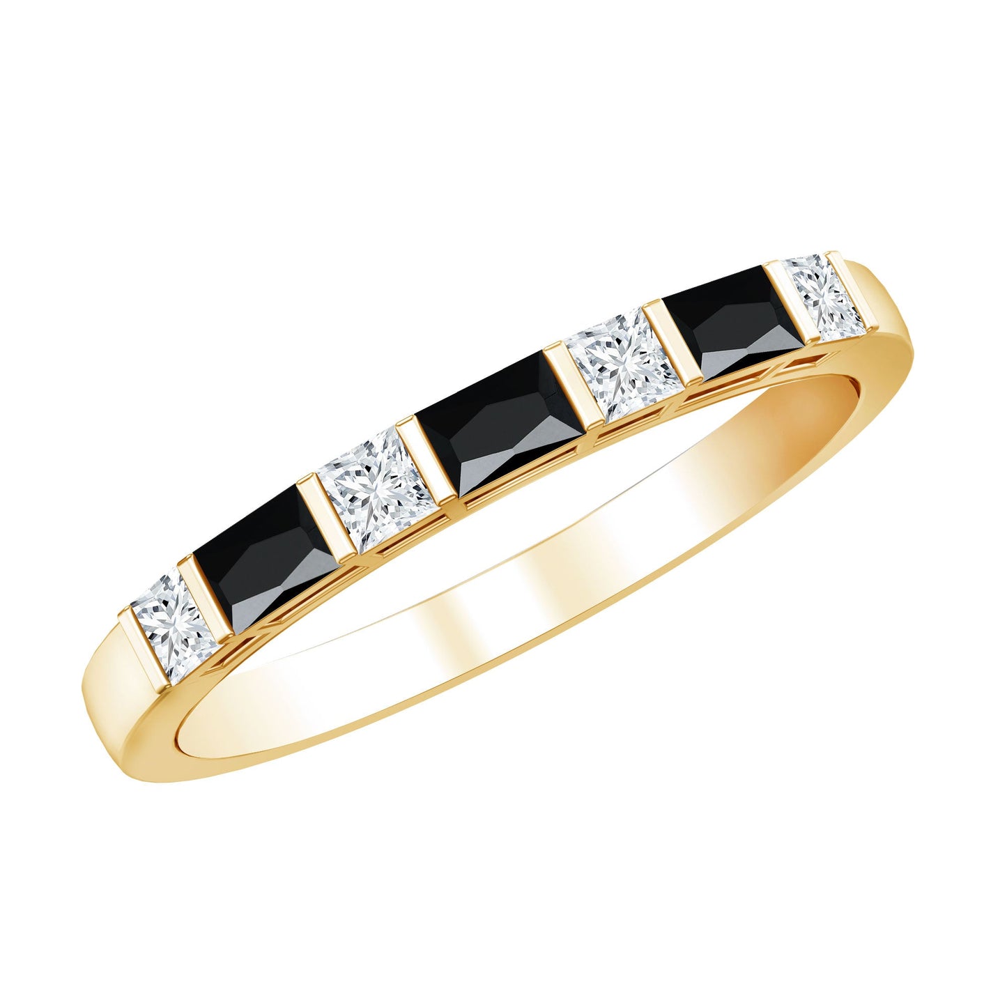 Bar Set Black Onyx and Diamond Half Eternity Wedding Band