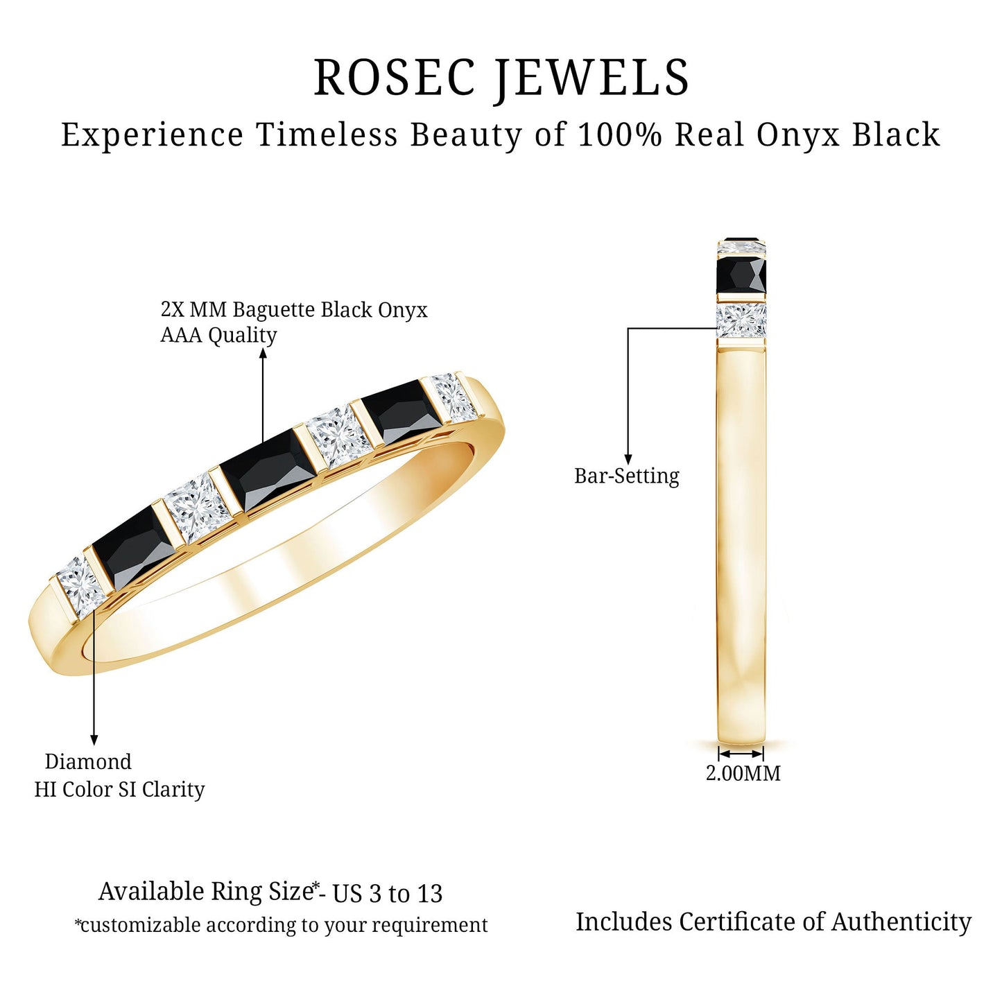 Bar Set Black Onyx and Diamond Half Eternity Wedding Band