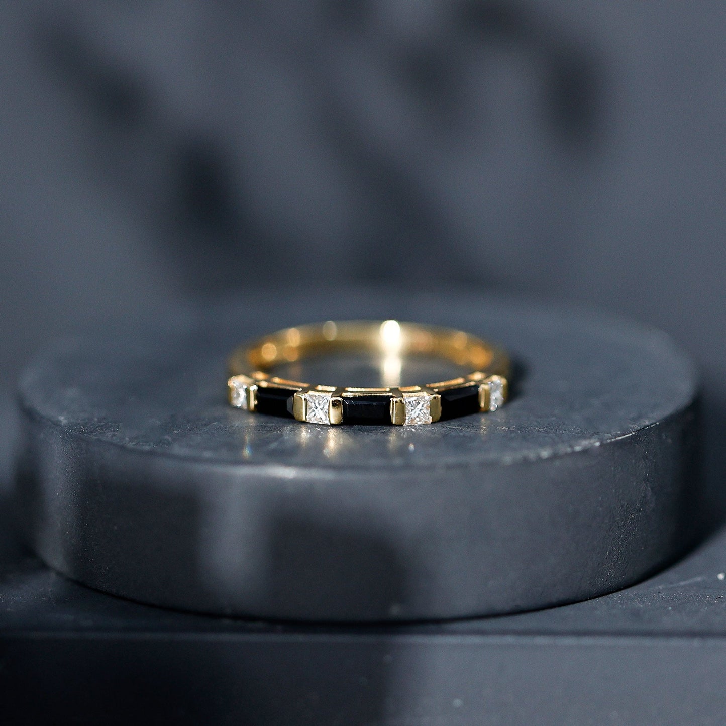 Bar Set Black Onyx and Diamond Half Eternity Wedding Band