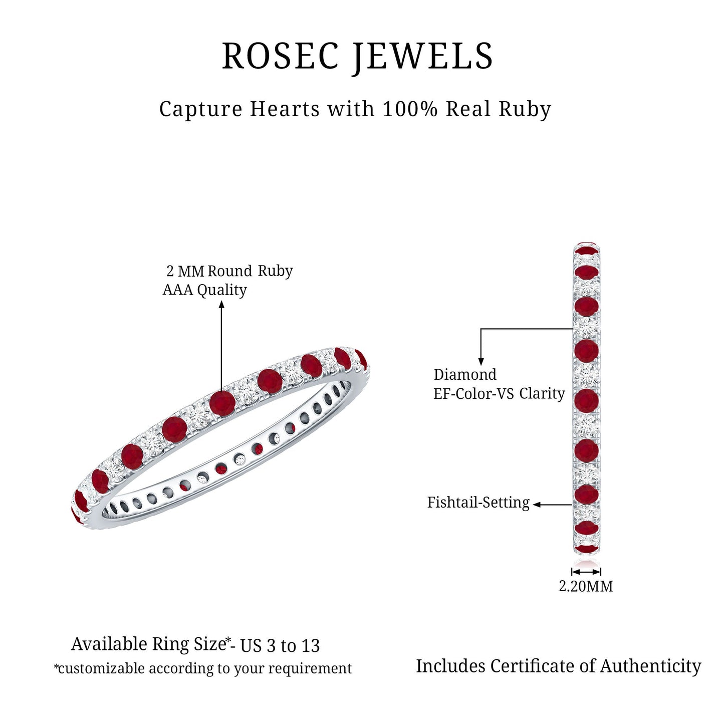 Real Ruby Full Eternity Stackable Ring with Lab Grown Diamond