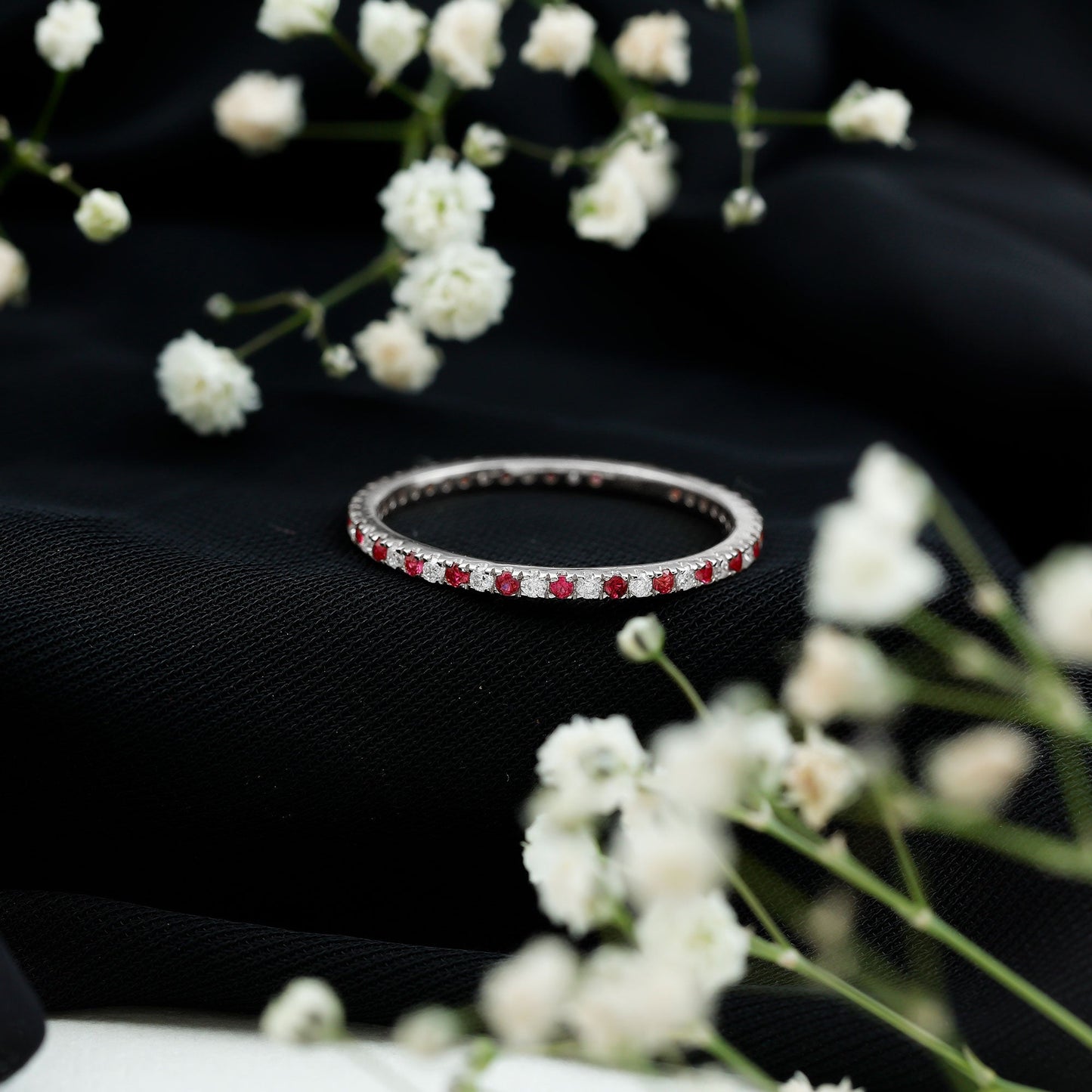 Real Ruby Full Eternity Stackable Ring with Lab Grown Diamond