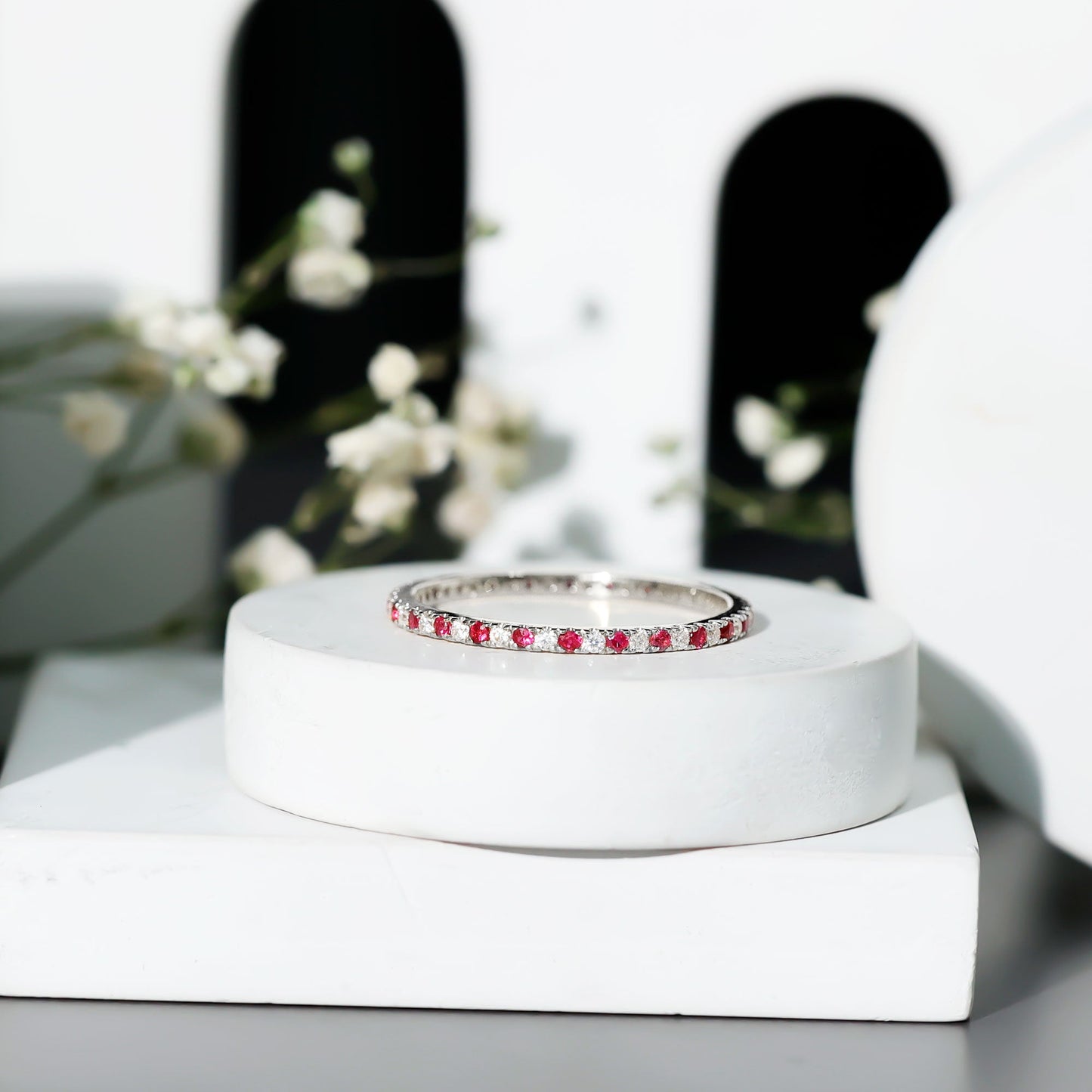 Real Ruby Full Eternity Stackable Ring with Lab Grown Diamond