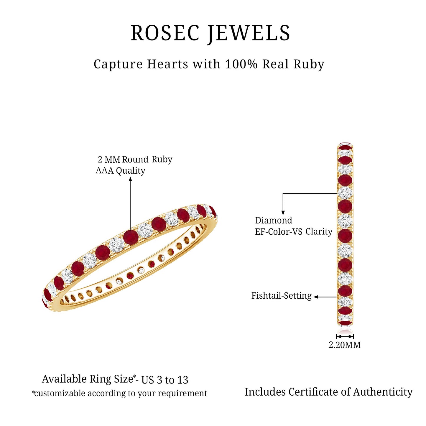 Real Ruby Full Eternity Stackable Ring with Lab Grown Diamond