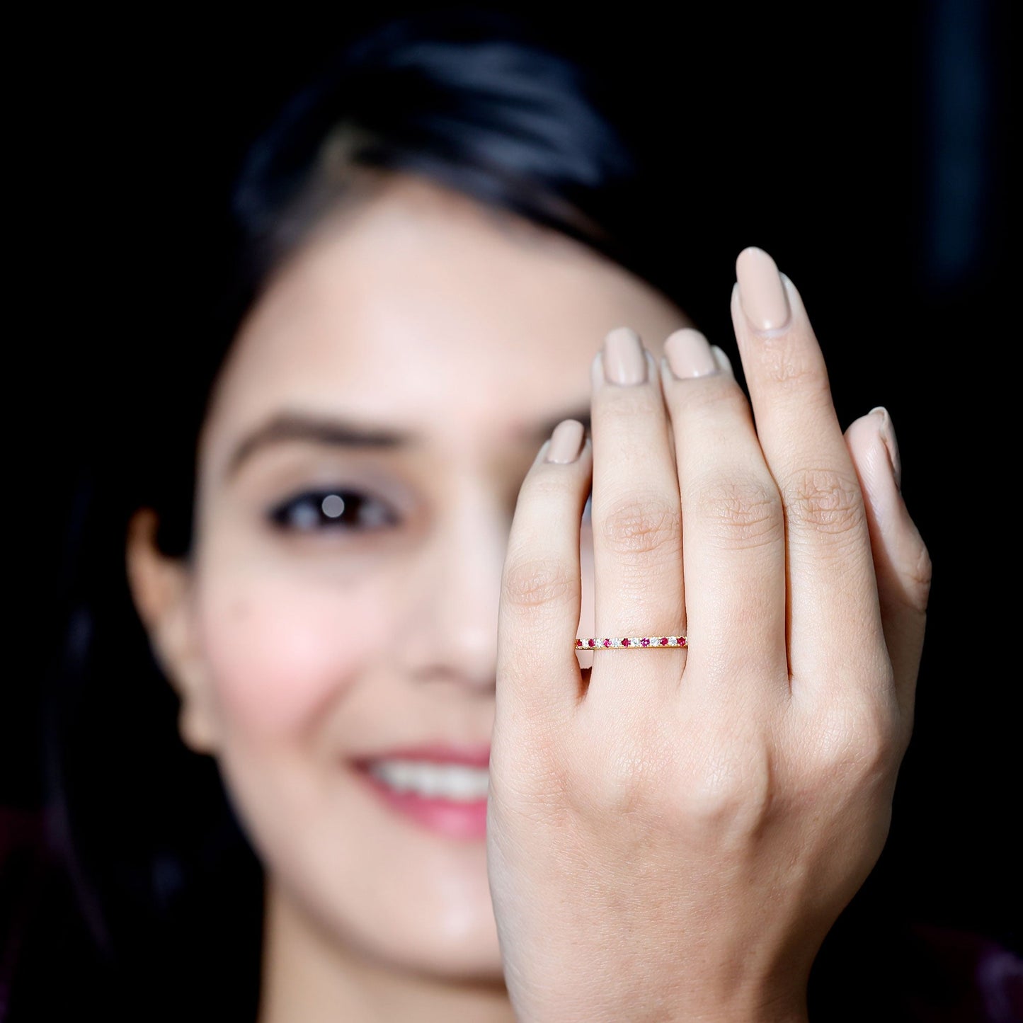 Real Ruby Full Eternity Stackable Ring with Lab Grown Diamond